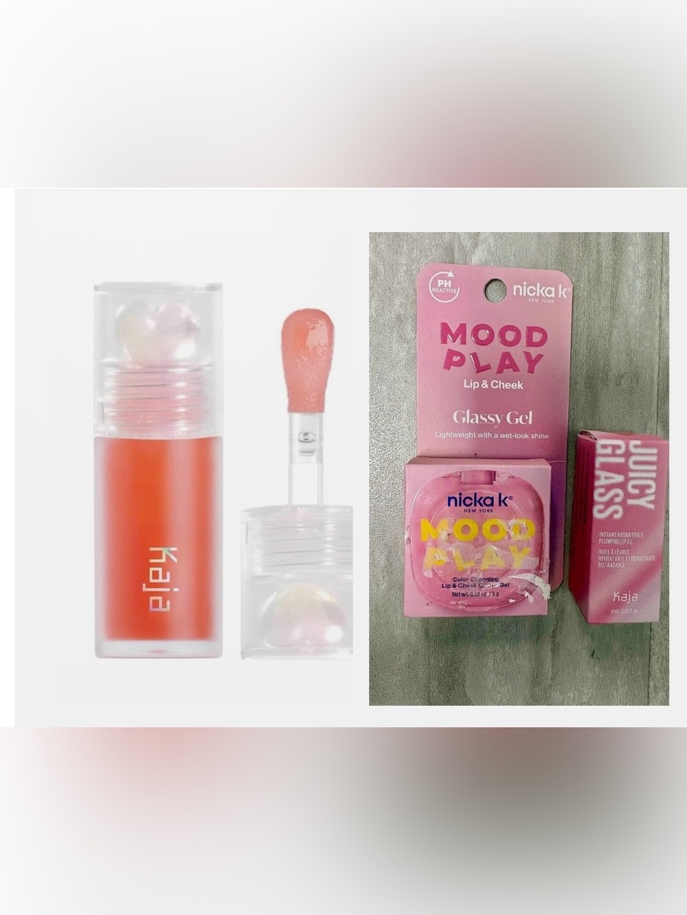 Kaja Juicy Glass Lip Oil+ Free Nicka KINY Mood Play Glassy Gel lip & cheek. New.